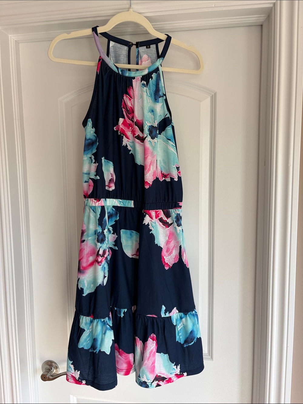 Navy Floral Halter Kids Dress - Pink & Aqua Bloom
